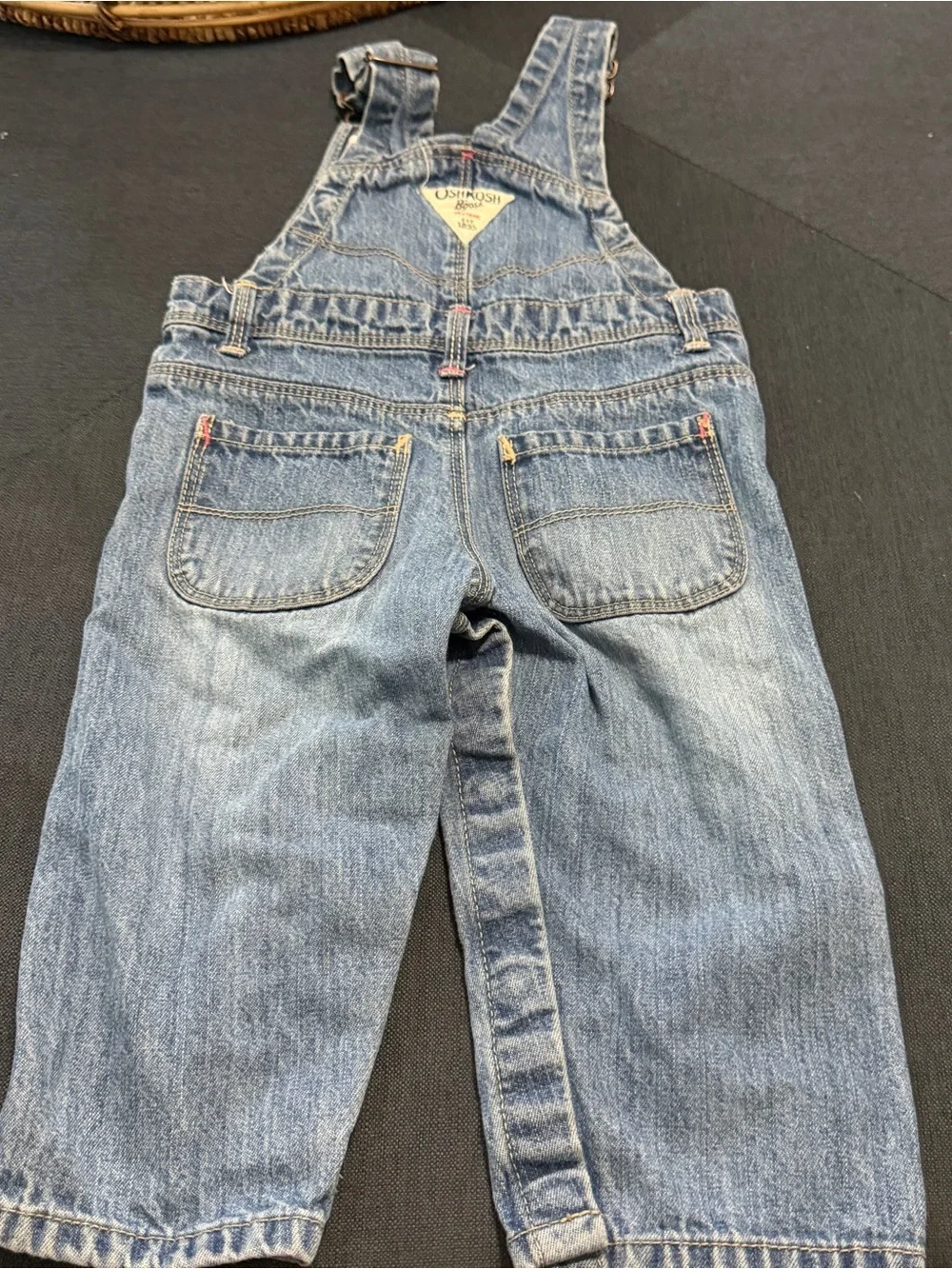 OshKosh B'gosh Girl Denim Overalls with Pink Contrast Stitching Sz 12M Rare
